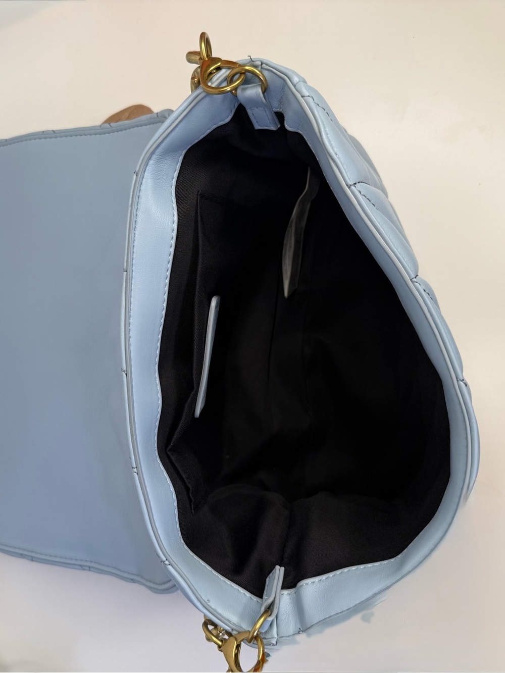 Zara Baby Blue & Gold Quilted Shoulder Bag Gold Chain Accent Strap - Picture 15 of 16